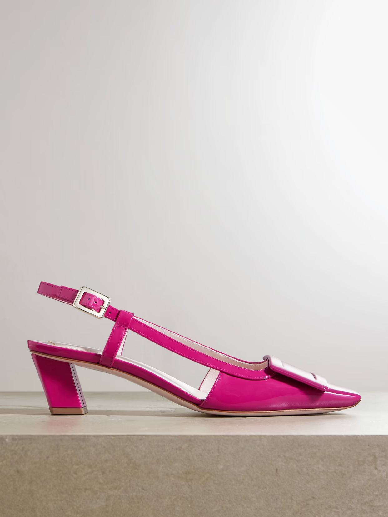 Roger Vivier - 45 Patent-leather Slingback Pumps - Pink | NET-A-PORTER (US)