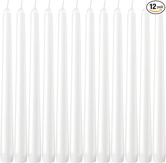 12 Pack White Taper Candles - 10 Inch White Dripless, Unscented Dinner Candle - Paraffin Wax with... | Amazon (US)