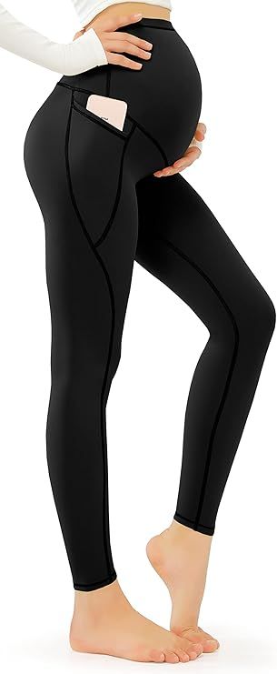 JOYSPELS Maternity Leggings Over The Belly with Pockets Non-See-Through Workout Pregnancy Legging... | Amazon (US)