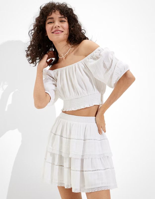 AE Embroidered Tiered Mini Skirt | American Eagle Outfitters (US & CA)