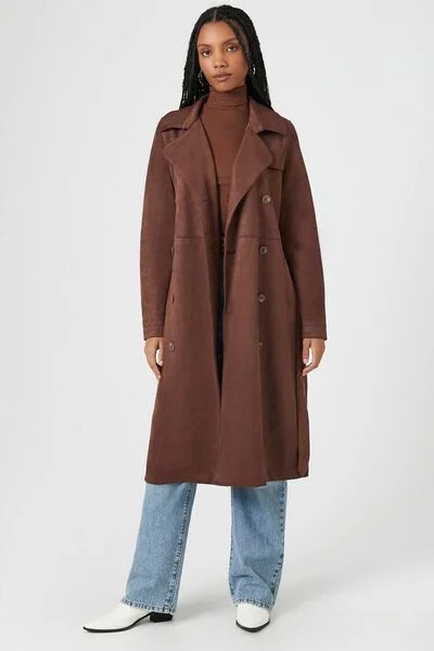 Faux Suede Belted Trench Coat | Forever 21