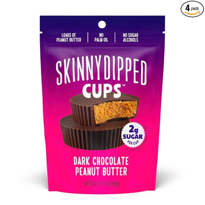 SkinnyDipped Dark Chocolate Peanut Butter Cups, 2g Sugar per Cup, Keto Friendly, No Palm Oil, Glu... | Amazon (US)