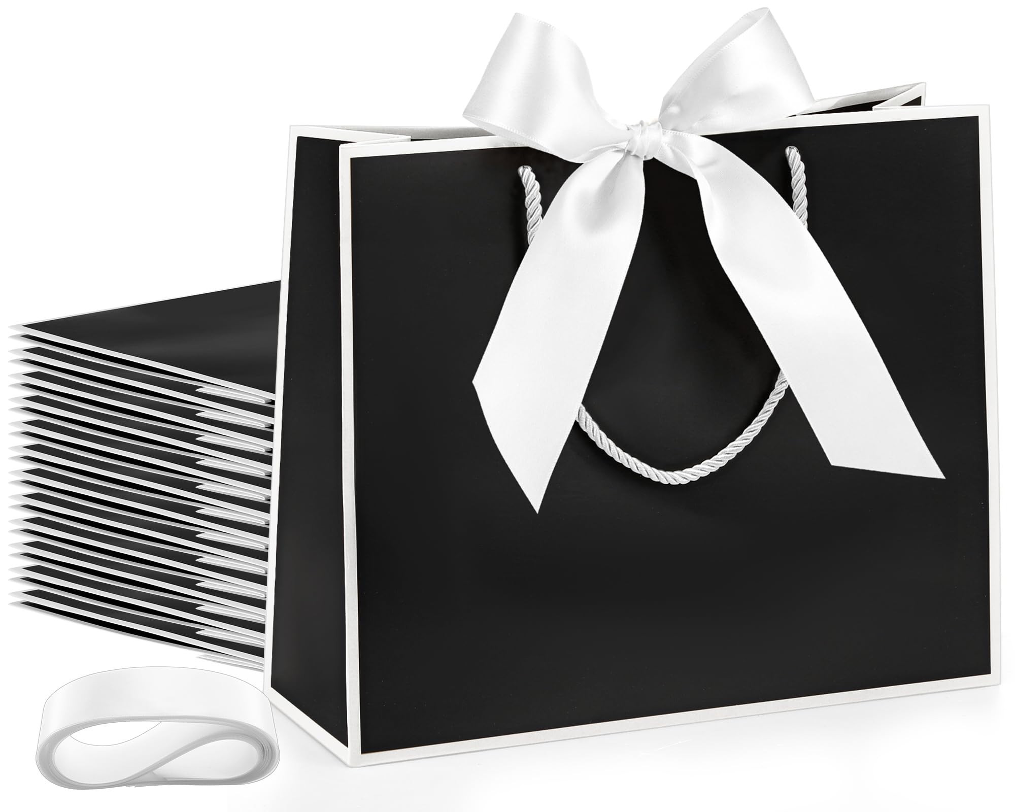 Silkfly 12 Pcs Thank You Gift Bags with Handles 11.8 x 10 x 4'' Elegant Gift Bags with Bow Ribbon... | Amazon (US)