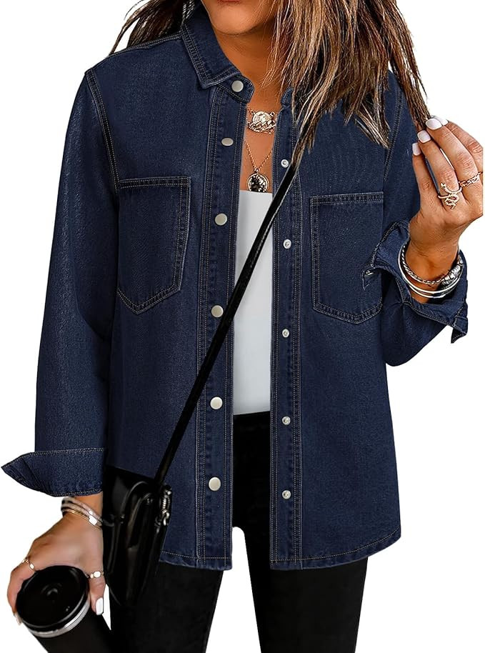 luvamia Denim Jackets for Women Trendy Long Sleeve Jean Jacket Casual Button Down Western Flat Po... | Amazon (US)