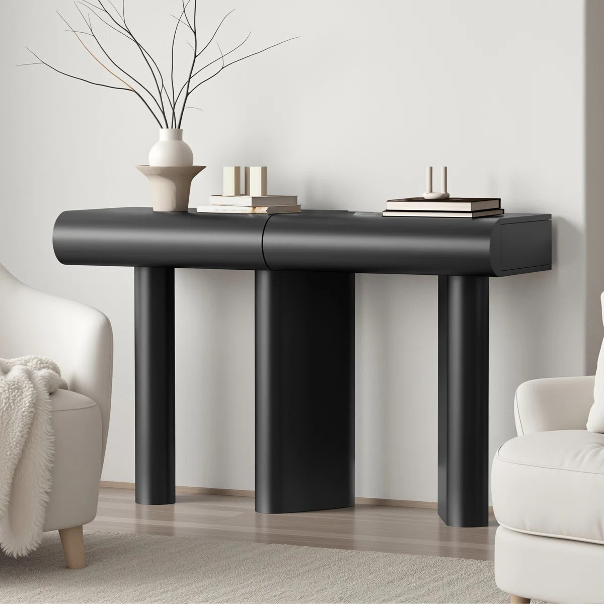 47.6" Modern Curved Console Table, Sculptural Entryway Table With 2 Drawers And High-Gloss Finish | Wayfair North America