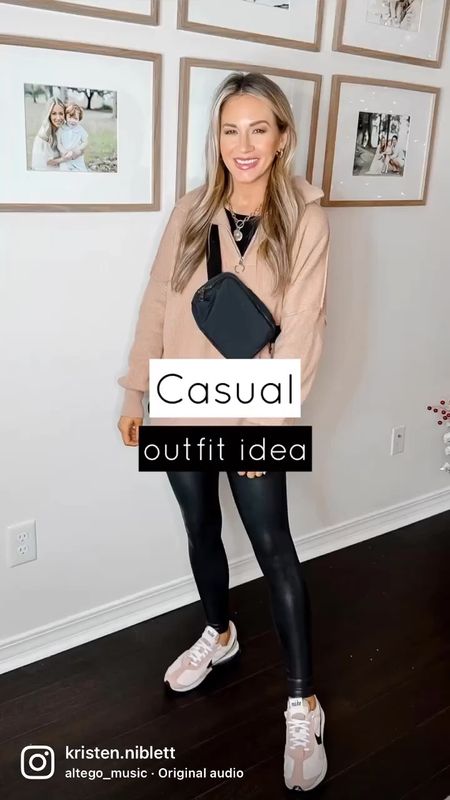 Wearing a small in Amazon sweater, small in amazon tunic top, and xs petite in spanx faux leather leggings. Spanx run  slightly small. //

Nike air max pre-day. Neutral outfit. Mom outfit. Mom style. Ootd. Everyday outfit. Travel travel style  

#LTKshoecrush #LTKHoliday #LTKSeasonal