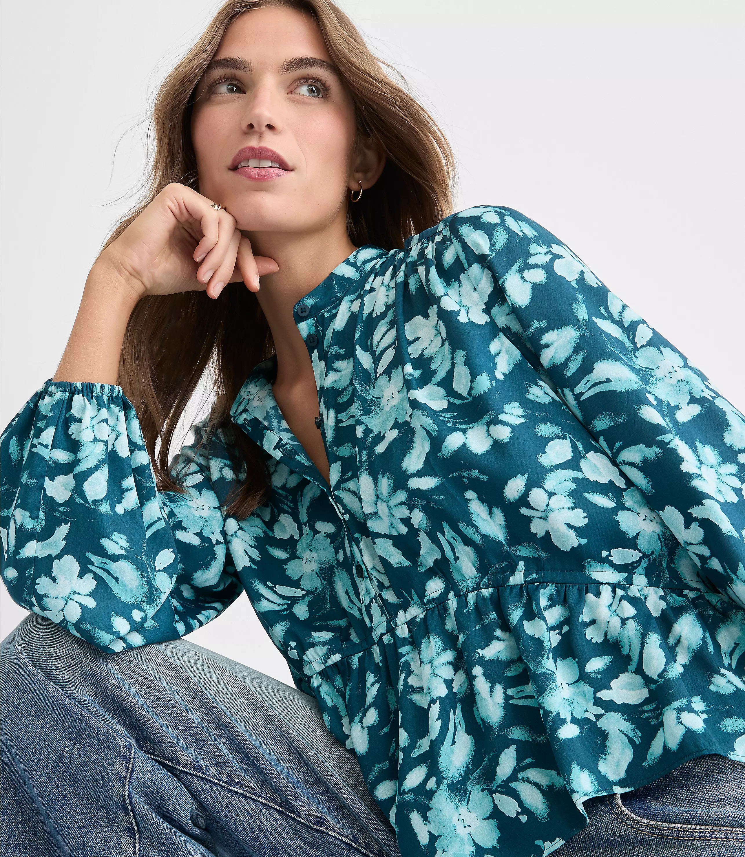 Floral Gathered Peplum Blouse | LOFT