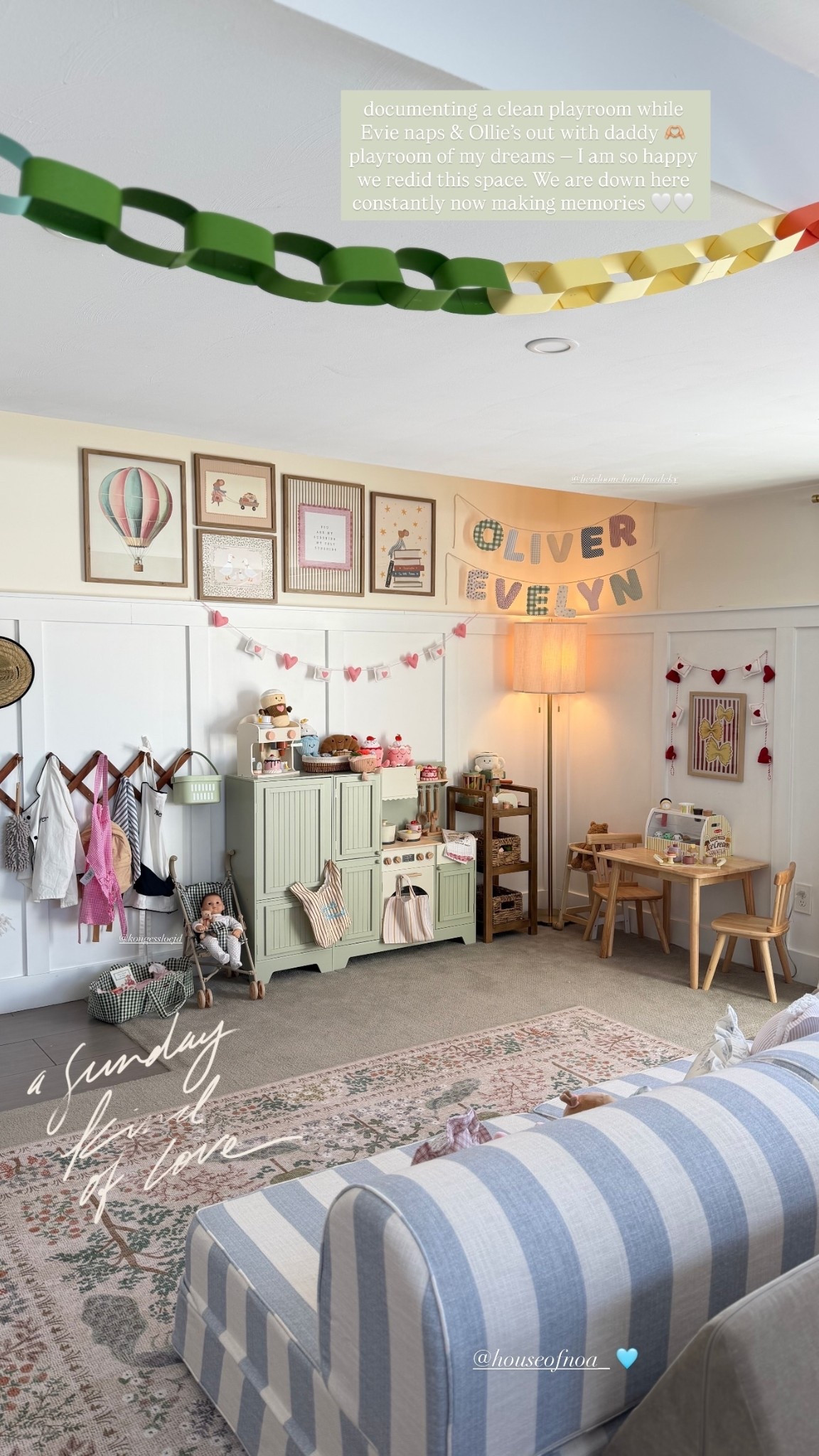 documenting a clean playroom while Evie naps & Ollie’s out with daddy 🫶🏼 playroom of my dreams — I am so happy we redid this space. We are down here constantly now making memories 🤍🤍 @houseofnoa_ 🩵 @kongessloejd  @heirloom.handmadeky