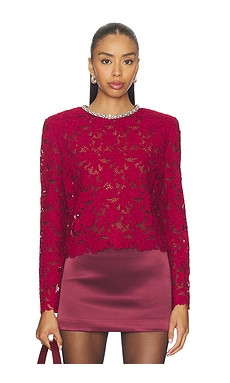 self-portrait Red Lace Crystal Trim Top in Burgundy from Revolve.com | Revolve Clothing (Global)