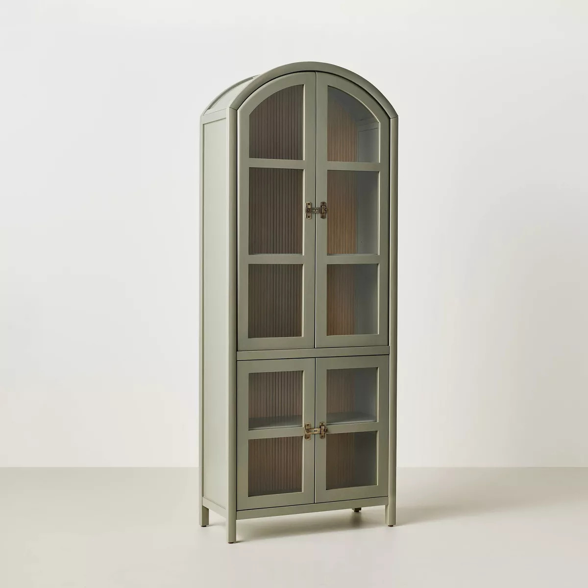Grooved Wooden with Glass 4-Door Arch Cabinet - Sage Green - Hearth & Hand™ with Magnolia | Target