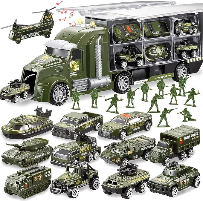 JOYIN 25 in 1 Military Kids Truck Toys for Age 3+, Toddler Boy Toys, Army Men Tanks Set with Sold... | Amazon (US)