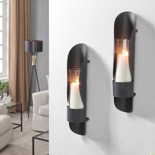 DANYA B Newport Black Cylinder Candle Sconces (Set of 2) | The Home Depot