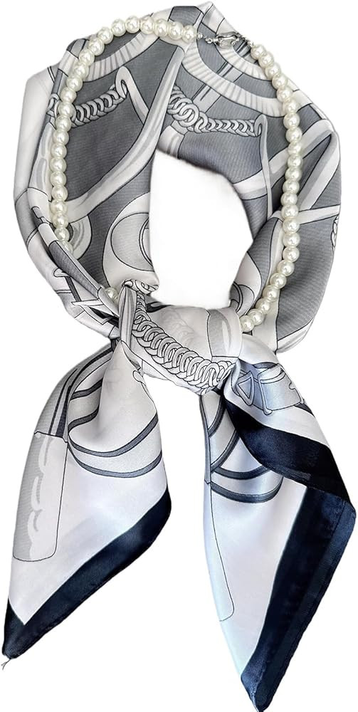 Silk Feeling Scarf For Women With Pearls Fashion Satin Head Neck Hair Scarves Lightweight Bandana... | Amazon (US)