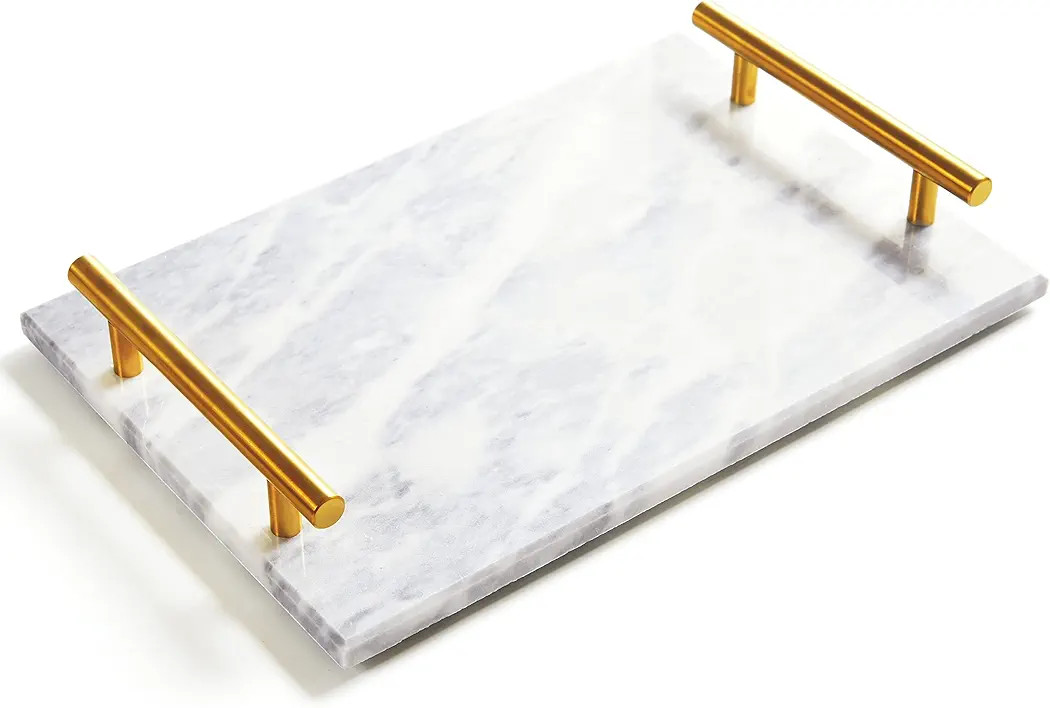 Genuine Marble Tray Bathroom Tray with Golden Handle, Natural Stone Decorative Tray with Metal Ha... | Amazon (US)