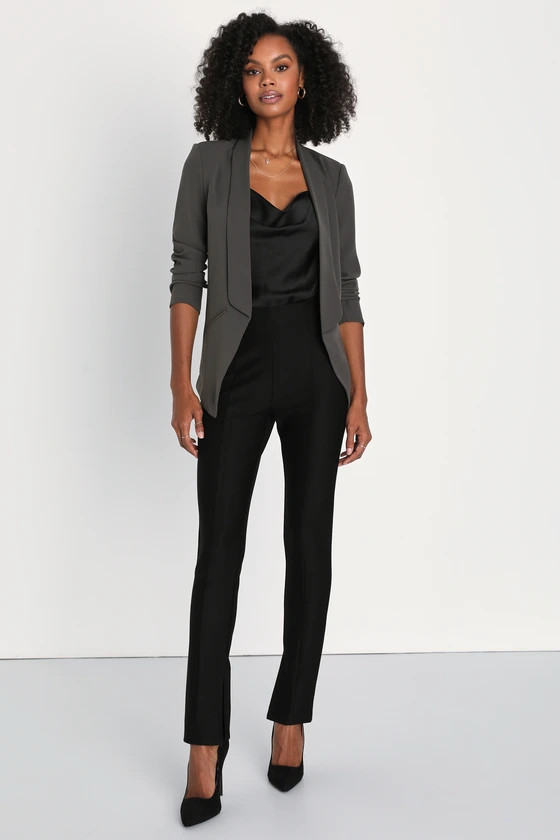 Miss Punctuality Charcoal Grey Lightweight Blazer | Lulus (US)