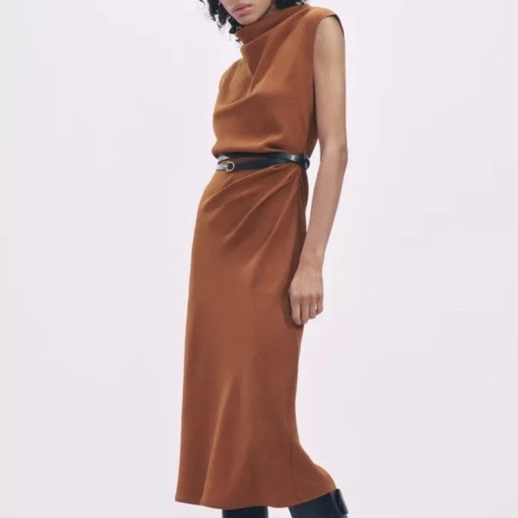 Zara Brown Maxi Dress with Black Belt | Poshmark