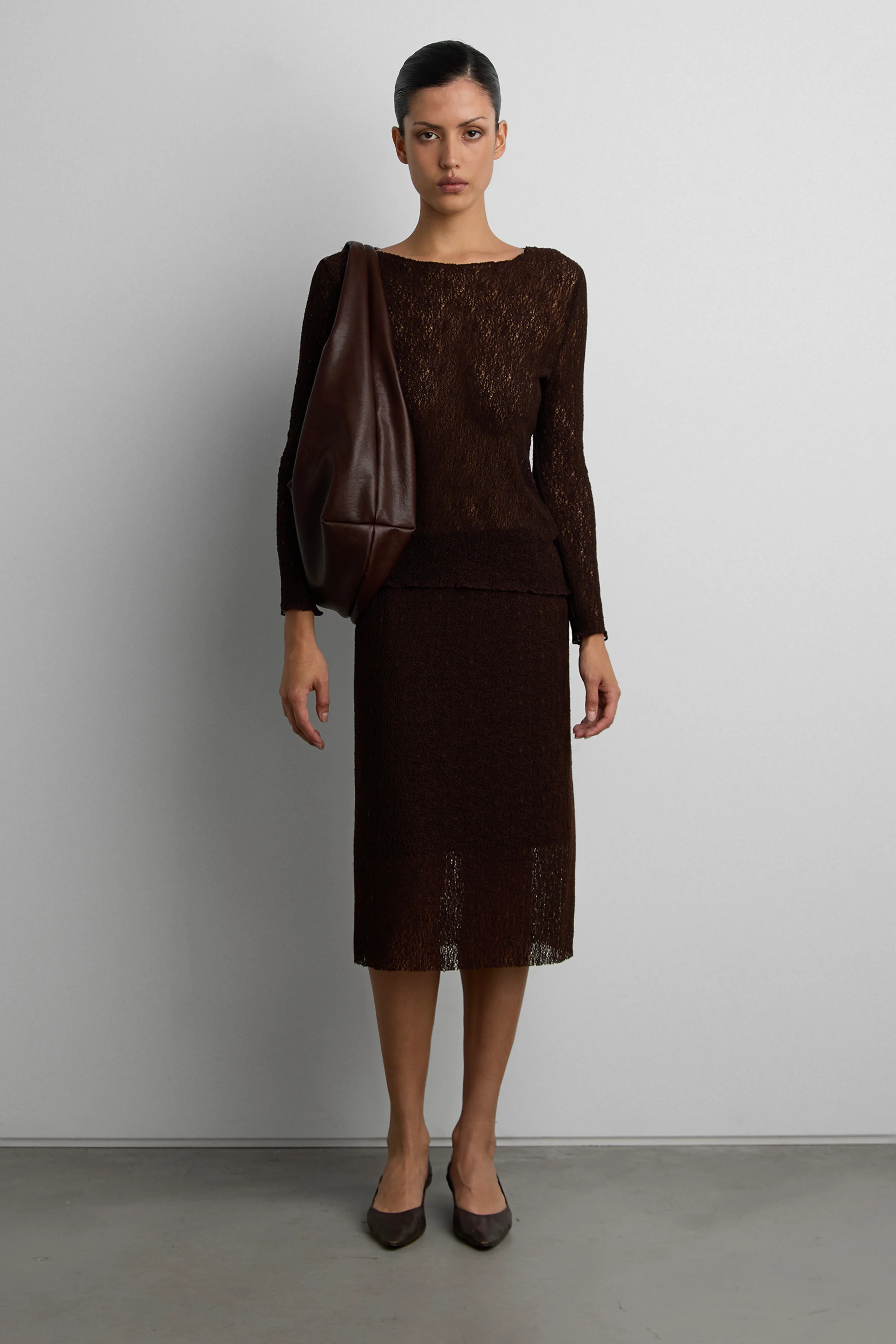 SHEER KNIT TOP Brown / XS-S | OAK + FORT