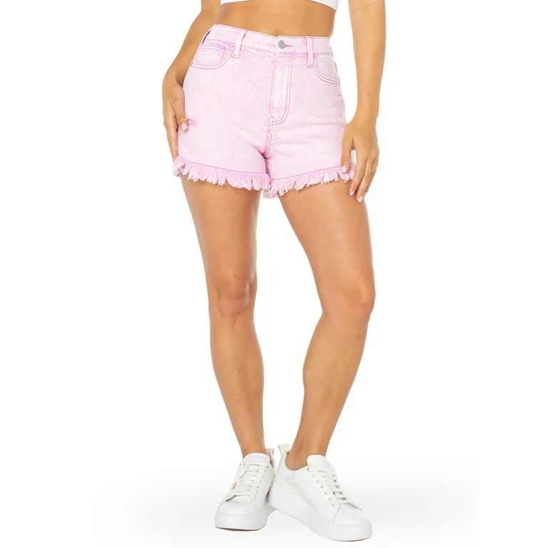 Celebrity Pink Juniors and Juniors Plus Ultra High Rise Fray Hem Denim Shorts, Sizes 1-24 | Walmart (US)