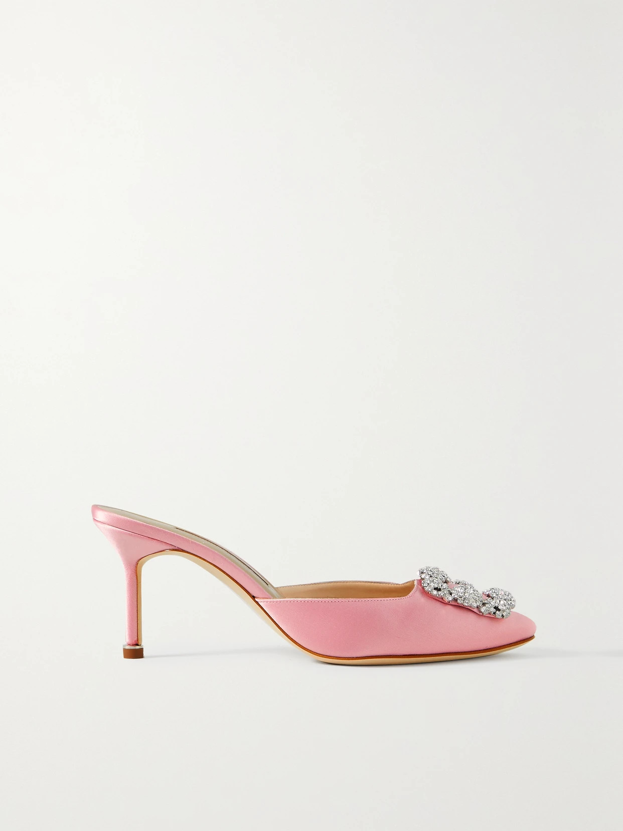 Manolo Blahnik - Hangisimu 70 Embellished Satin Mules - Pink | NET-A-PORTER (US)