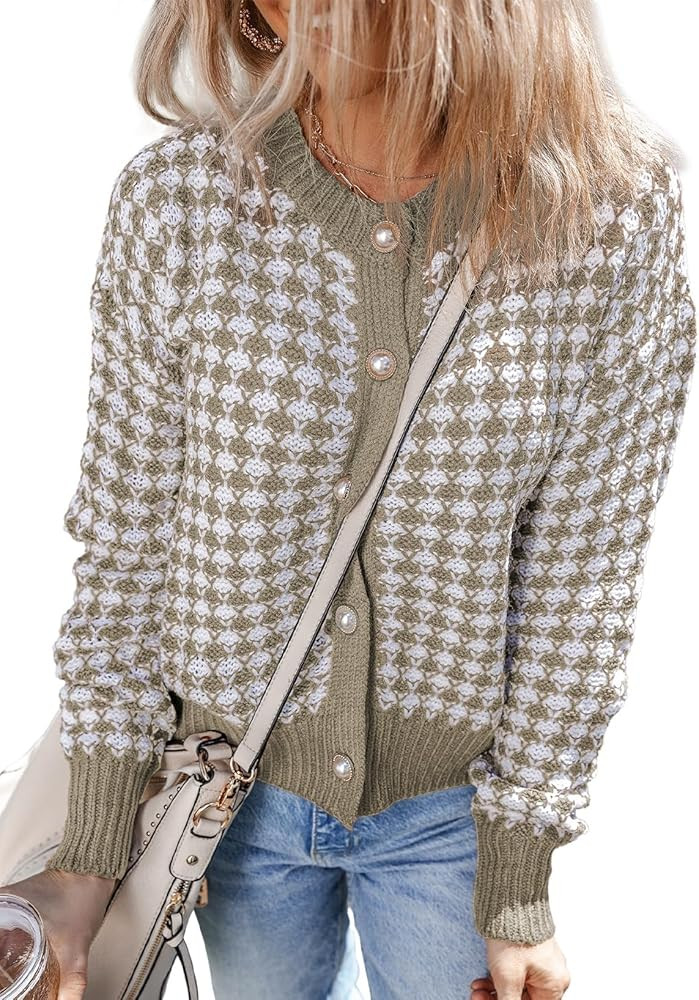 Dokotoo Cardigan Sweaters for Women V Neck Button Down Long Sleeve Plaid Knit Cardigans Sweater T... | Amazon (US)