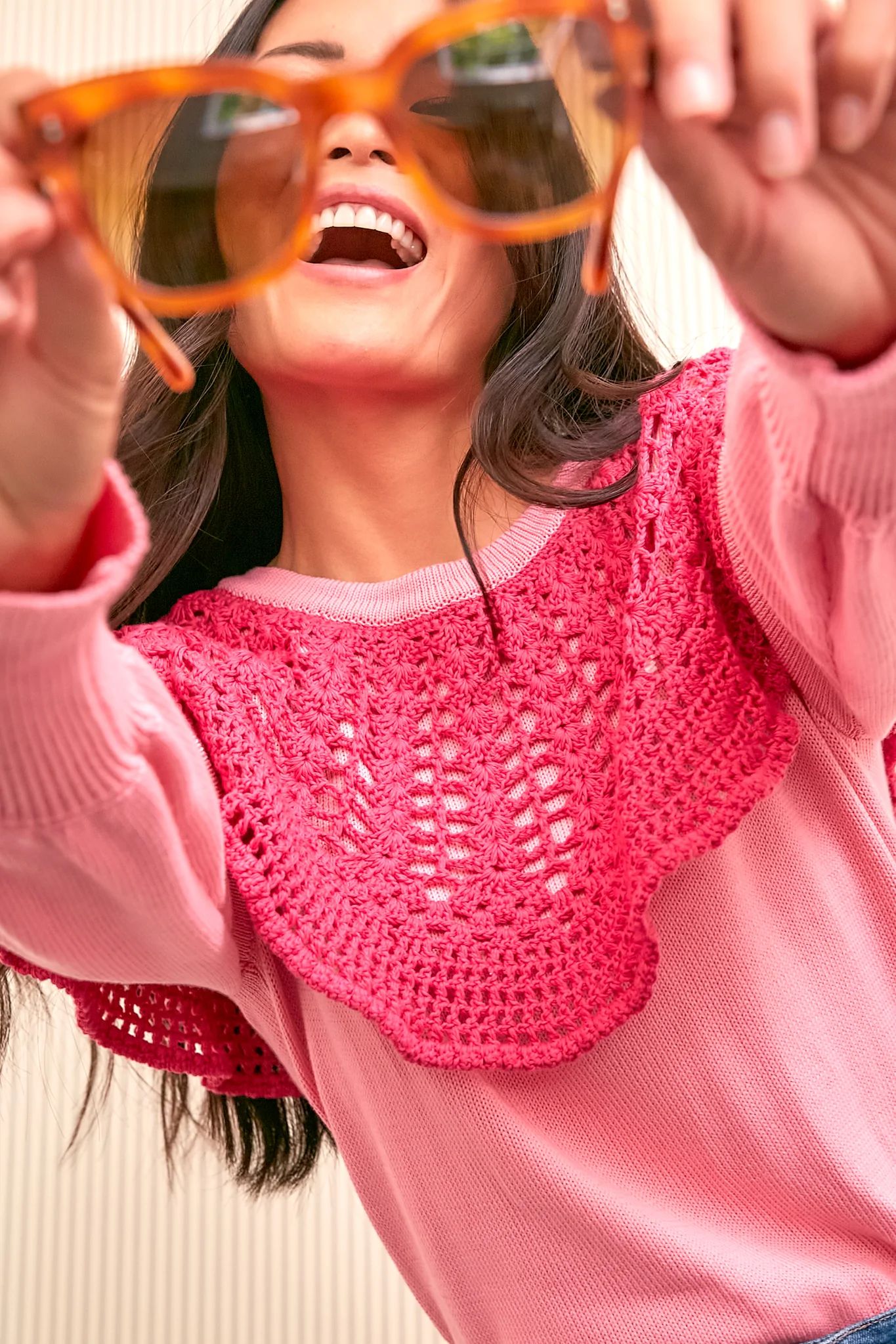 Mixed Berry Crochet Bettina Sweater | Tuckernuck (US)