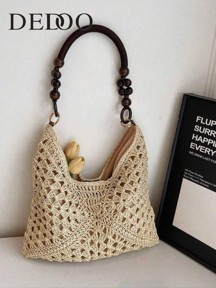 Dedoo Women's Hand-Woven Grandmother Check Contrasting Large Capacity Tote Bag | SHEIN