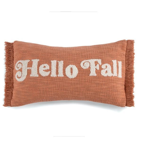 "Hello Fall" Lumbar Fringe Decorative Pillow - Shiraleah | Target