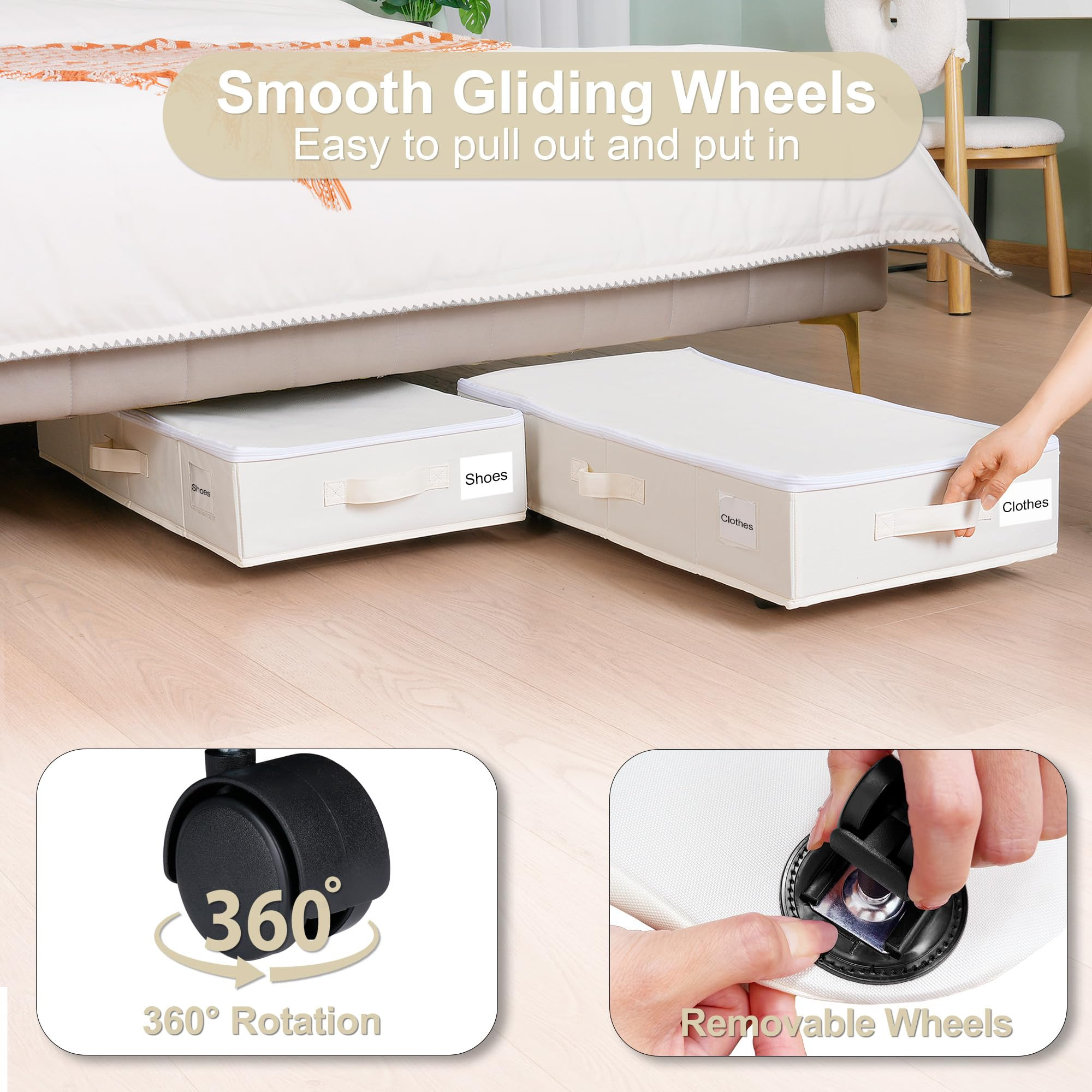 Under Bed Storage with Wheels, 2 Pack Under Bed Storage Containers with Label Holders for Clothes... | Amazon (US)