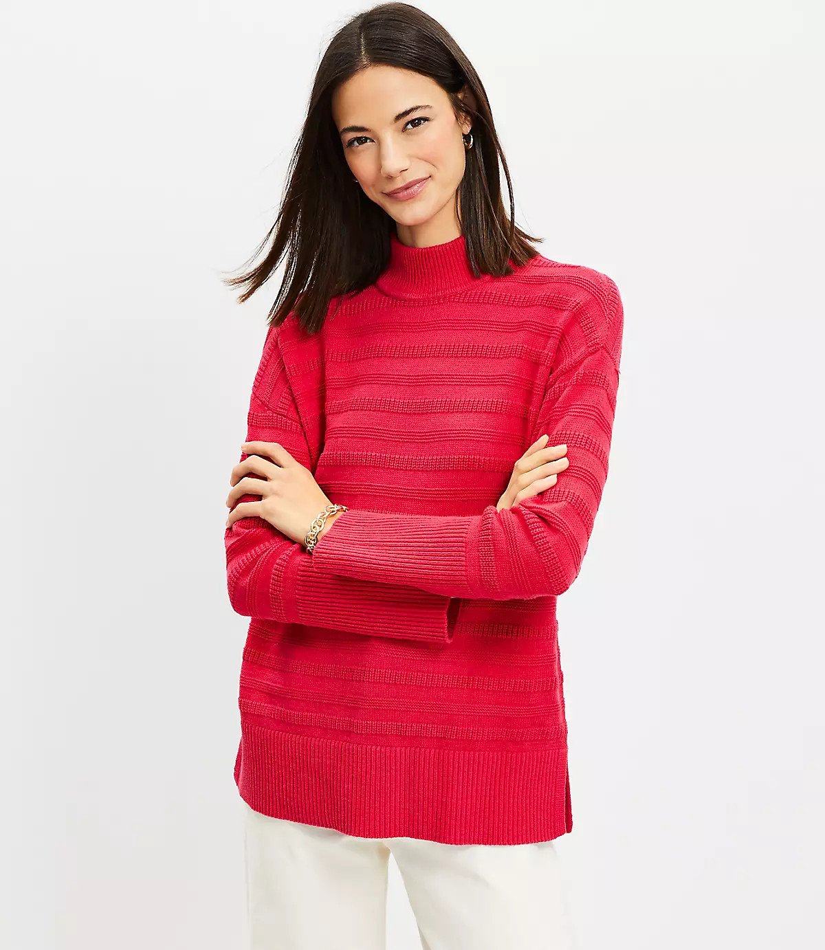 Textured Stripe Mock Neck Tunic Sweater | LOFT