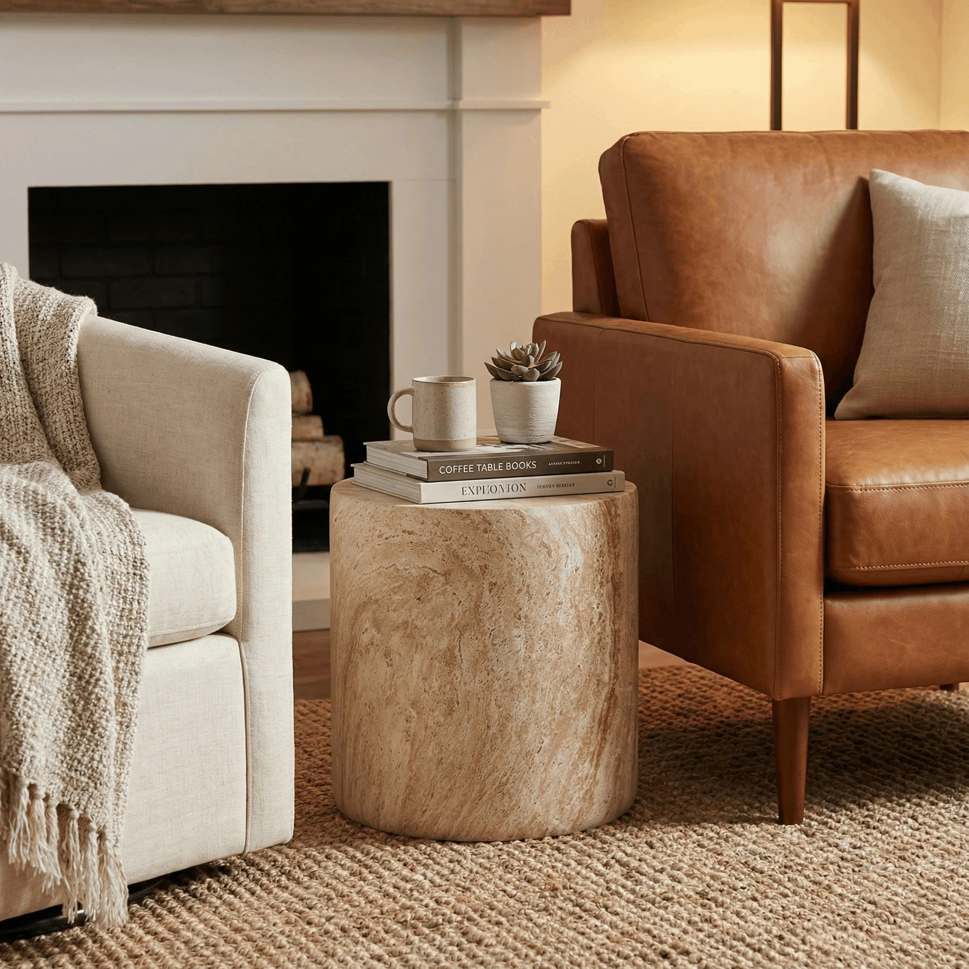 Vintara Modern Round Fiberstone Side Table With Brushed Finish – Indoor & Outdoor Accent Table ... | Wayfair North America