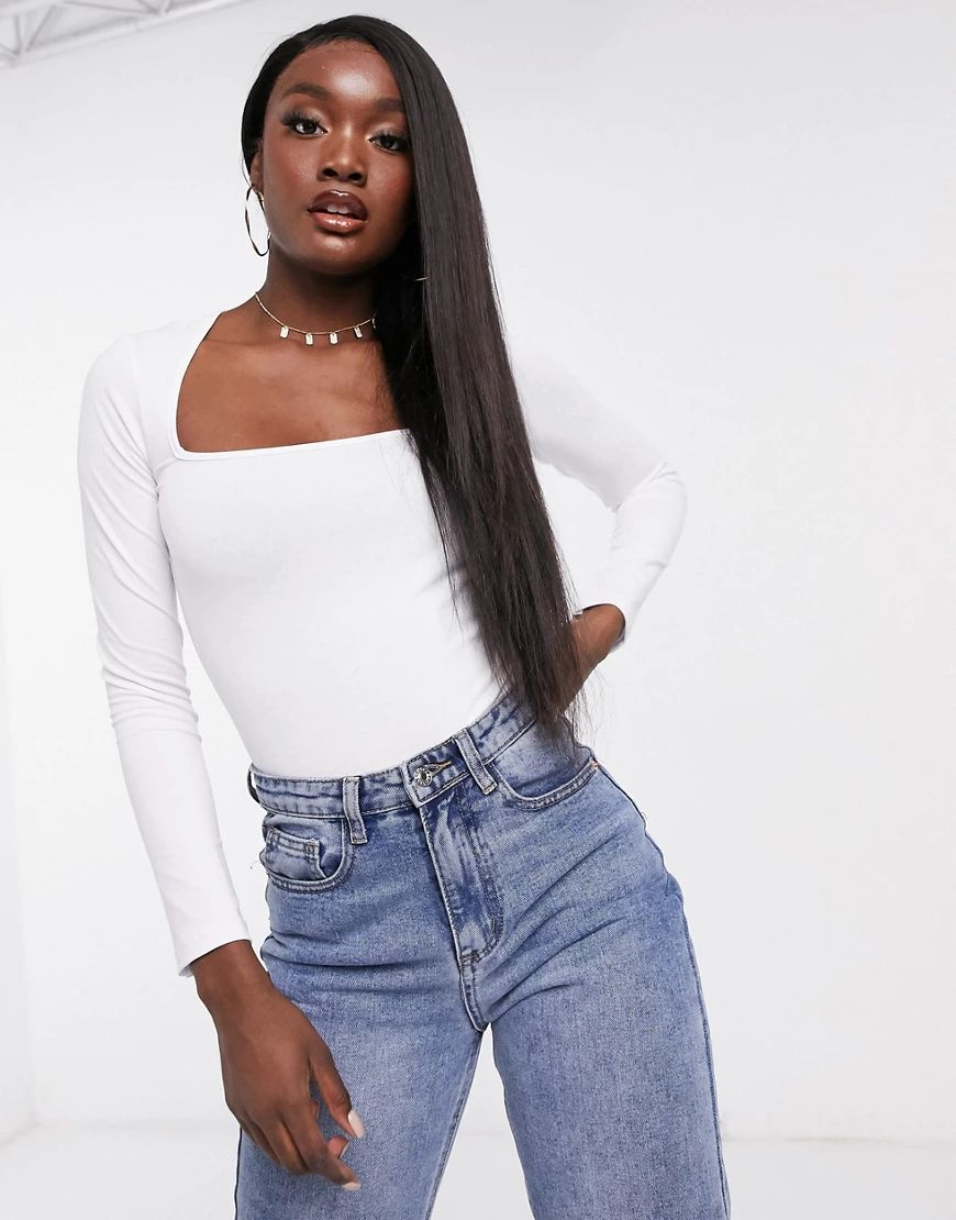 ASOS DESIGN square neck top with long sleeve in white | ASOS (Global)