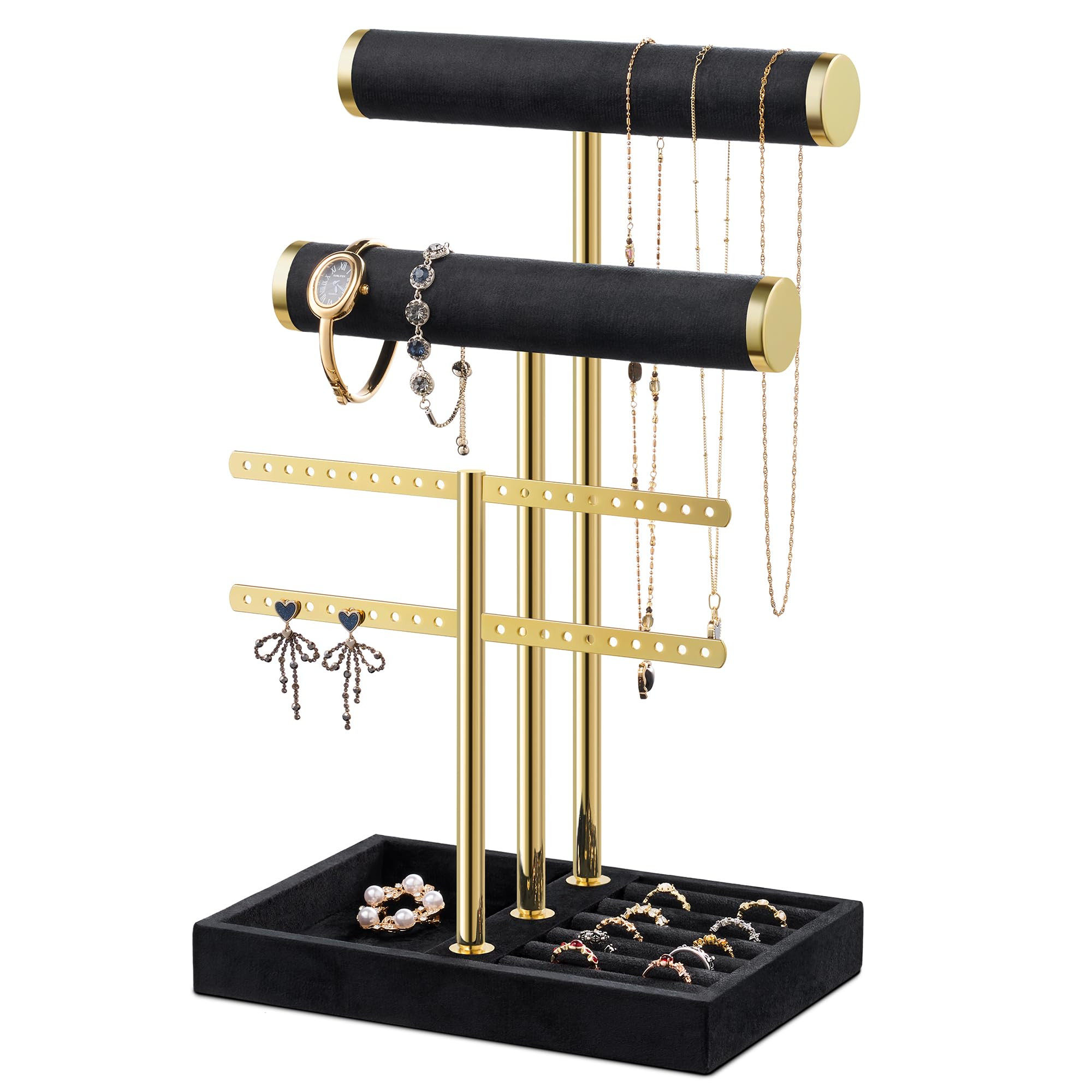 Bracelet Holder Jewelry Organizer Display - 3 Tier T Bar Velvet Stand, Black Jewelry Storage for ... | Amazon (US)