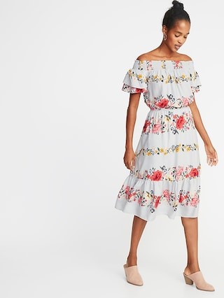 Waist-Defined Printed Midi for Women | Old Navy US