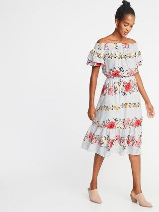 Waist-Defined Printed Midi for Women | Old Navy US