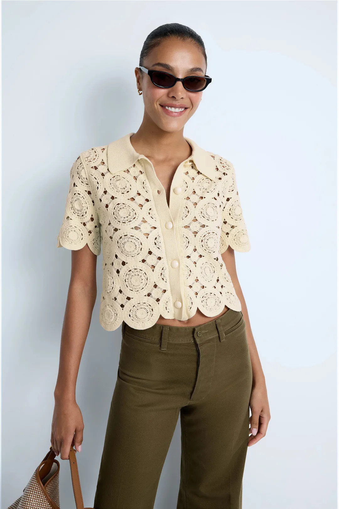 Crochet Short Sleeve Button Up | Rent the Runway