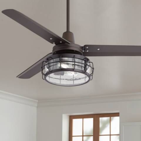 52" Plaza DC Bronze Clear Seedy Glass LED Ceiling Fan | LampsPlus.com