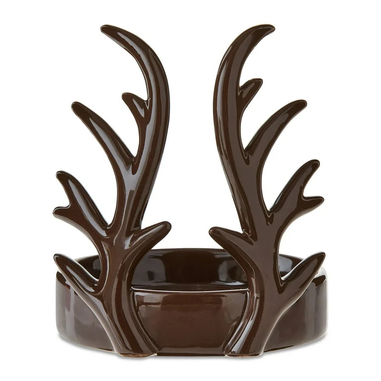 Large Brown Antler Ceramic Christmas Tealight Candle Holder, 5.25", by Holiday Time | Walmart (US)