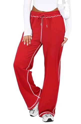 DISCIPBUSH Track Pants Women Sweatpants Soft Jogging Straight Pajama Sweats Wide Leg Sweatpants Women Lounge Pants Joggers Red M | Amazon (US)