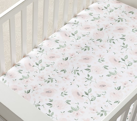 Meredith Allover Floral Organic Crib Fitted Sheet | Pottery Barn Kids