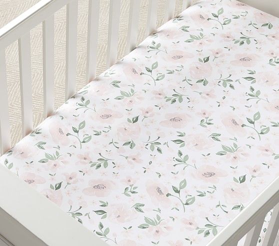 Meredith Allover Floral Organic Crib Fitted Sheet | Pottery Barn Kids