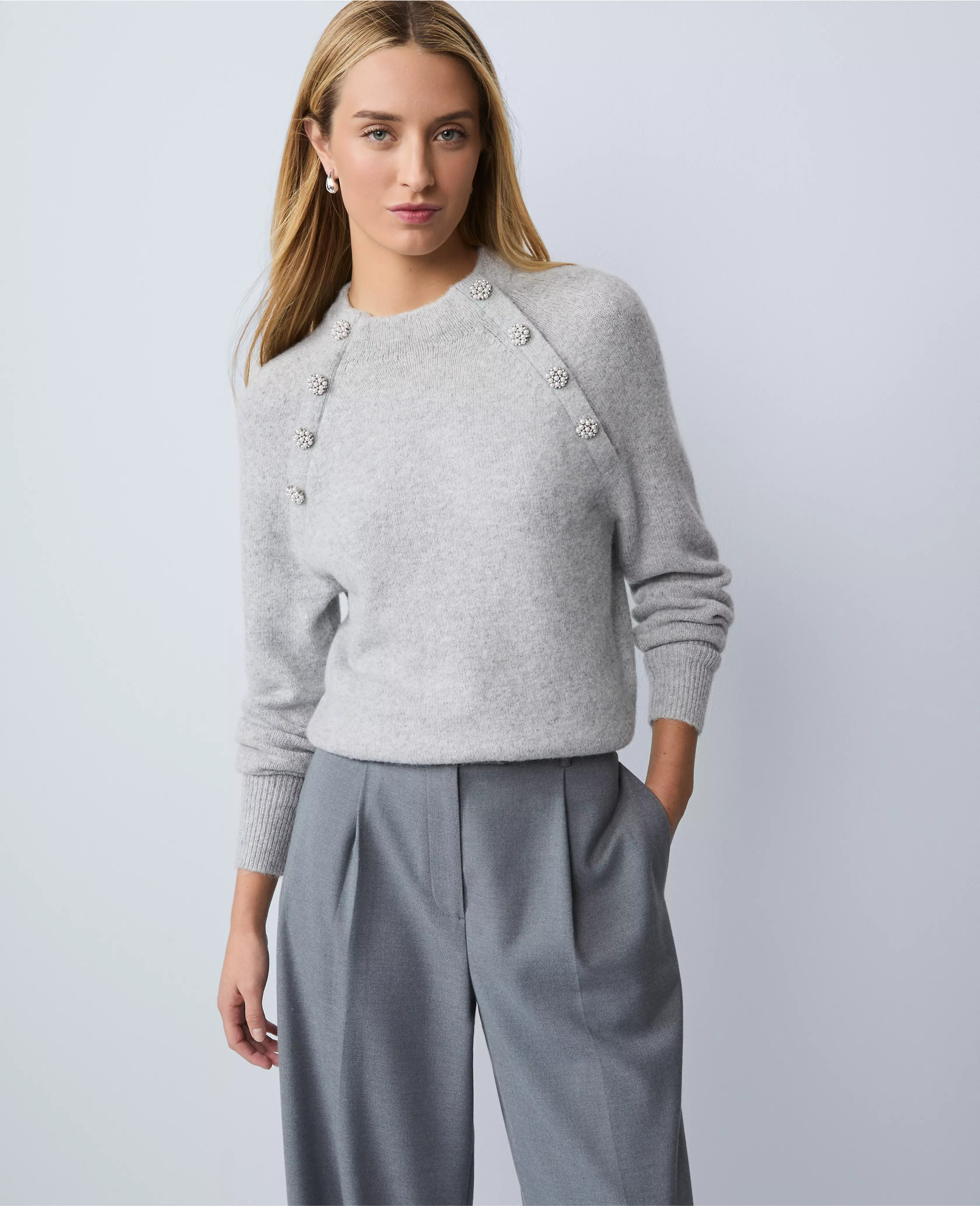 Embellished Mock Neck Sweater | Ann Taylor