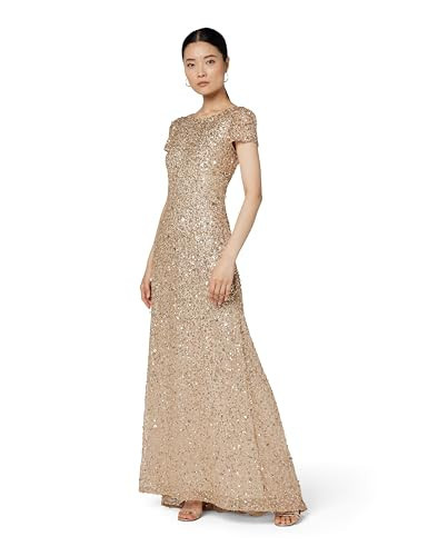 Adrianna Papell Women's Short-Sleeve All Over Sequin Gown, Champagne/Gold, 10 | Amazon (US)