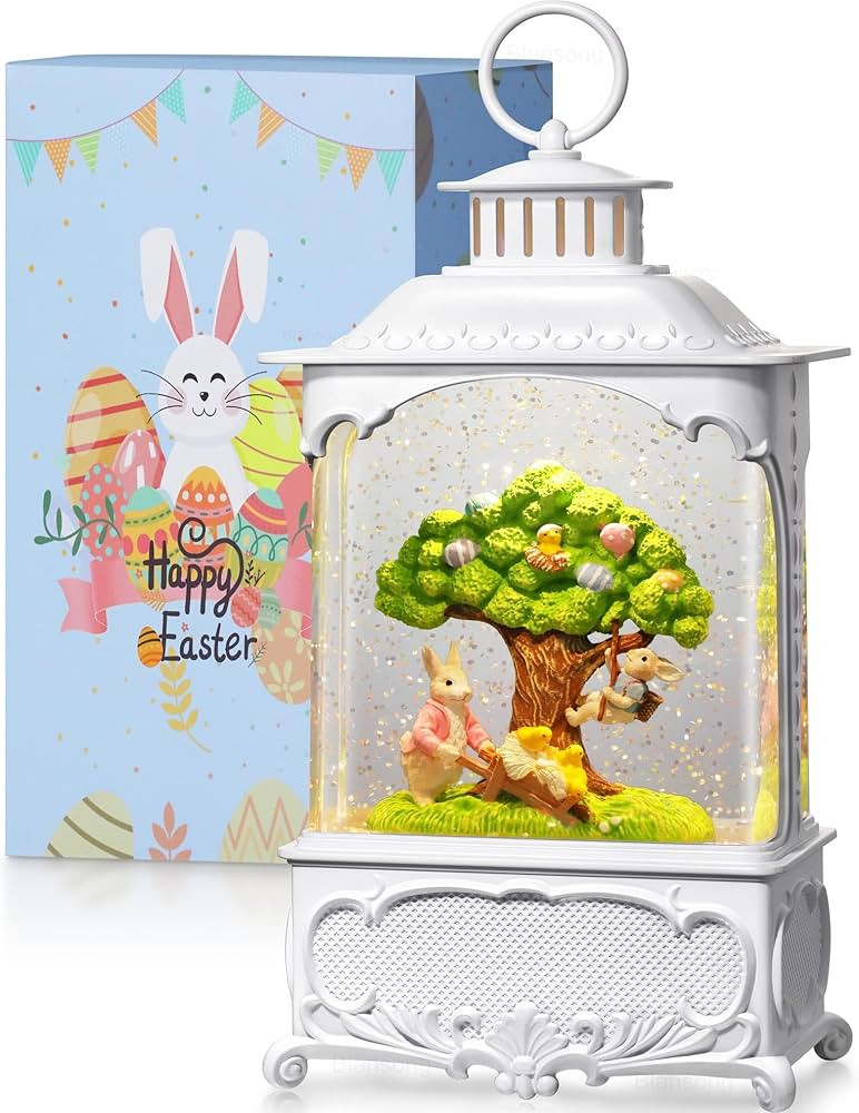 Easter Snow Globe Lantern Bunny Tree with Timer, USB and Battery Powered, Easter Decorations for ... | Amazon (US)