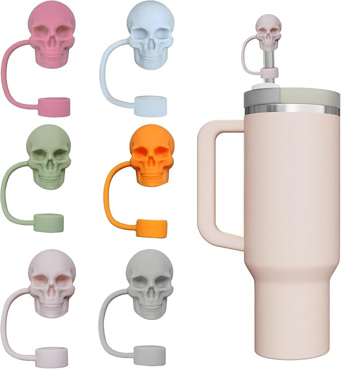6 Pack Cool Skull Straw Cover Cap for Stanley Cup, Skull Shape Silicone Stanley Straw Topper for ... | Amazon (US)