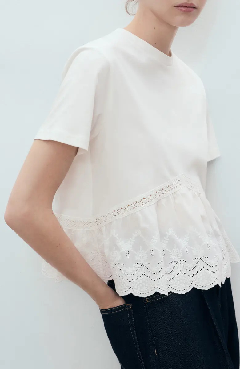 Embroidered Eyelet Hem Cotton T-Shirt | Nordstrom