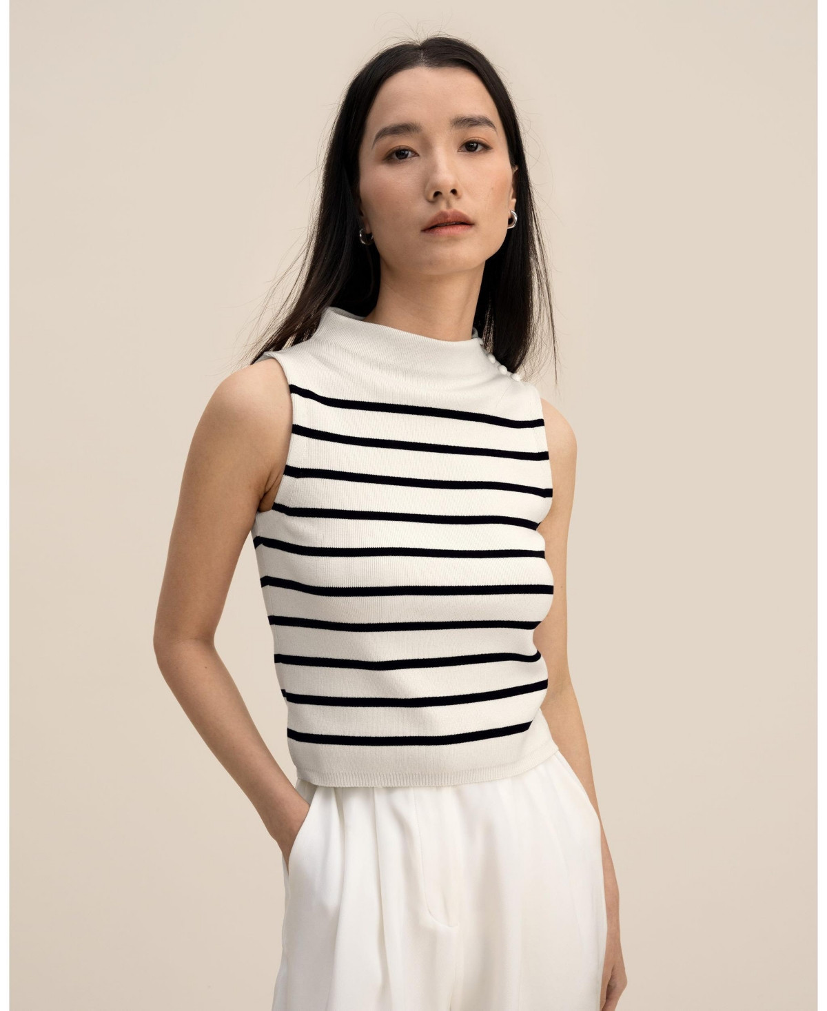 Cropped Spun Silk Strip Sweater Top for Women - White with black stripes | Macy's