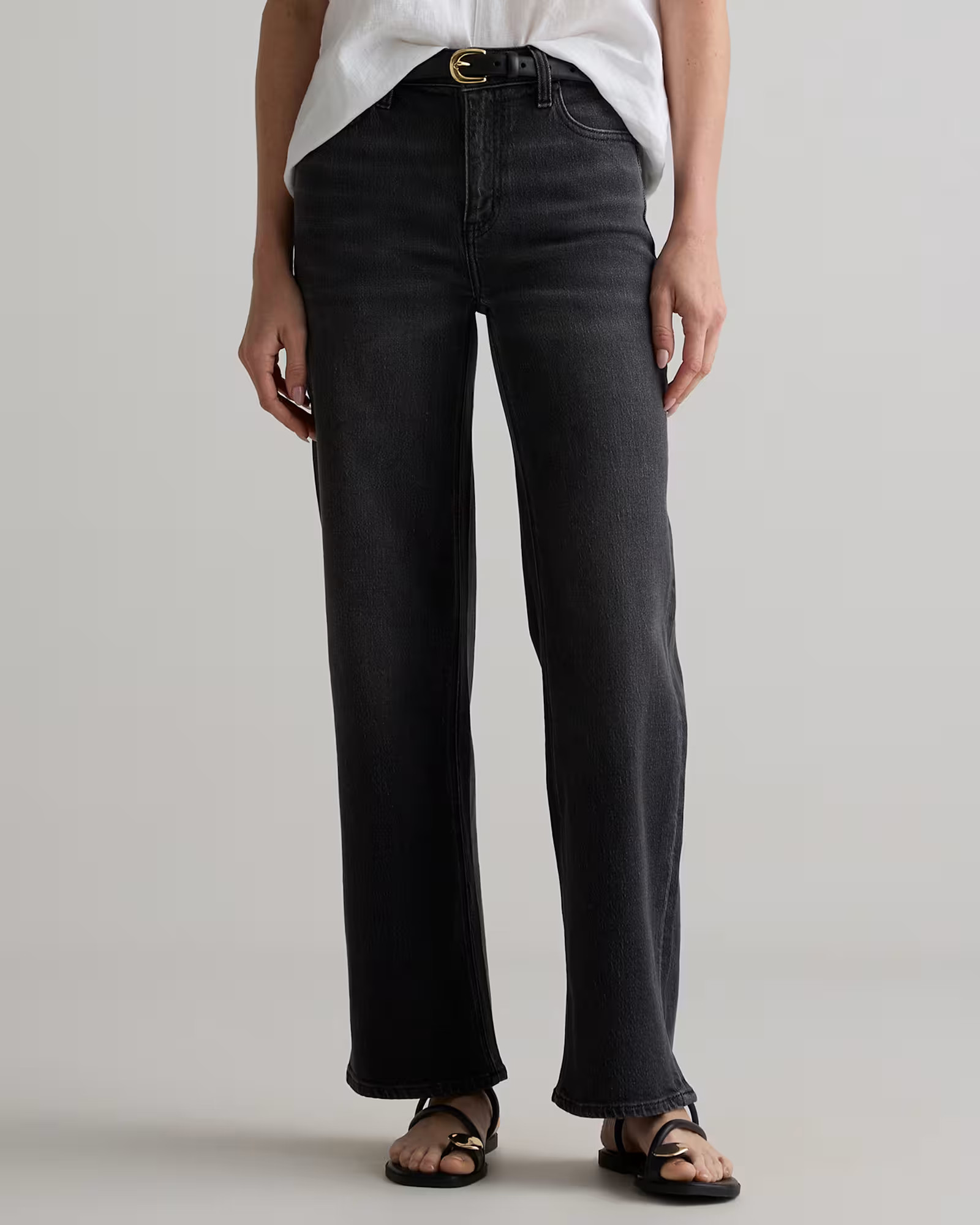 Bella Stretch Relaxed Straight Jeans in Charcoal Black | Quince