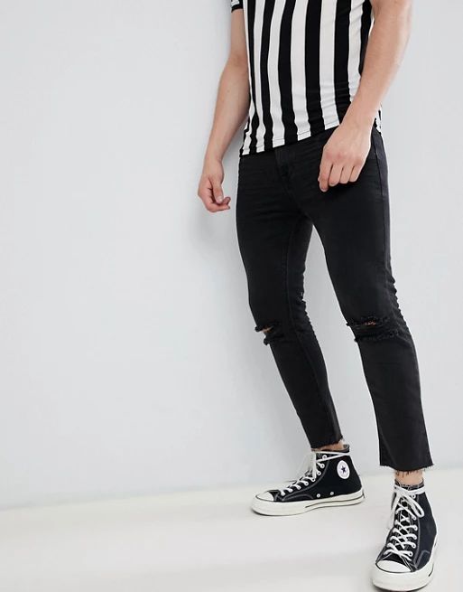 ASOS DESIGN super skinny cropped jeans in washed black with busted knees | ASOS US