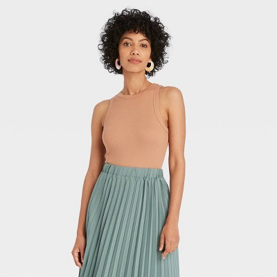 Women's Slim Fit Ribbed High Neck Tank Top - A New Day™ Blush L | Target