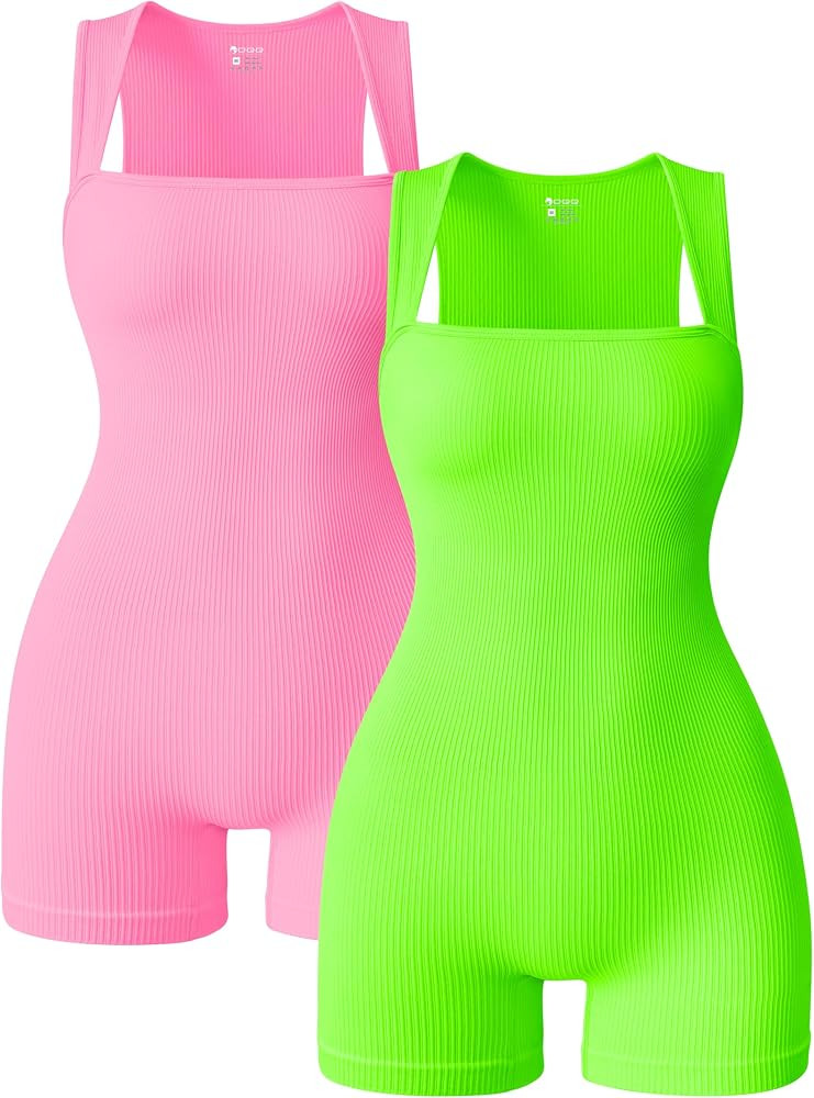 OQQ Women 2 Piece Rompers Yoga Stretch Strappy Square Neck Sleeveless Exercise Rompers | Amazon (US)